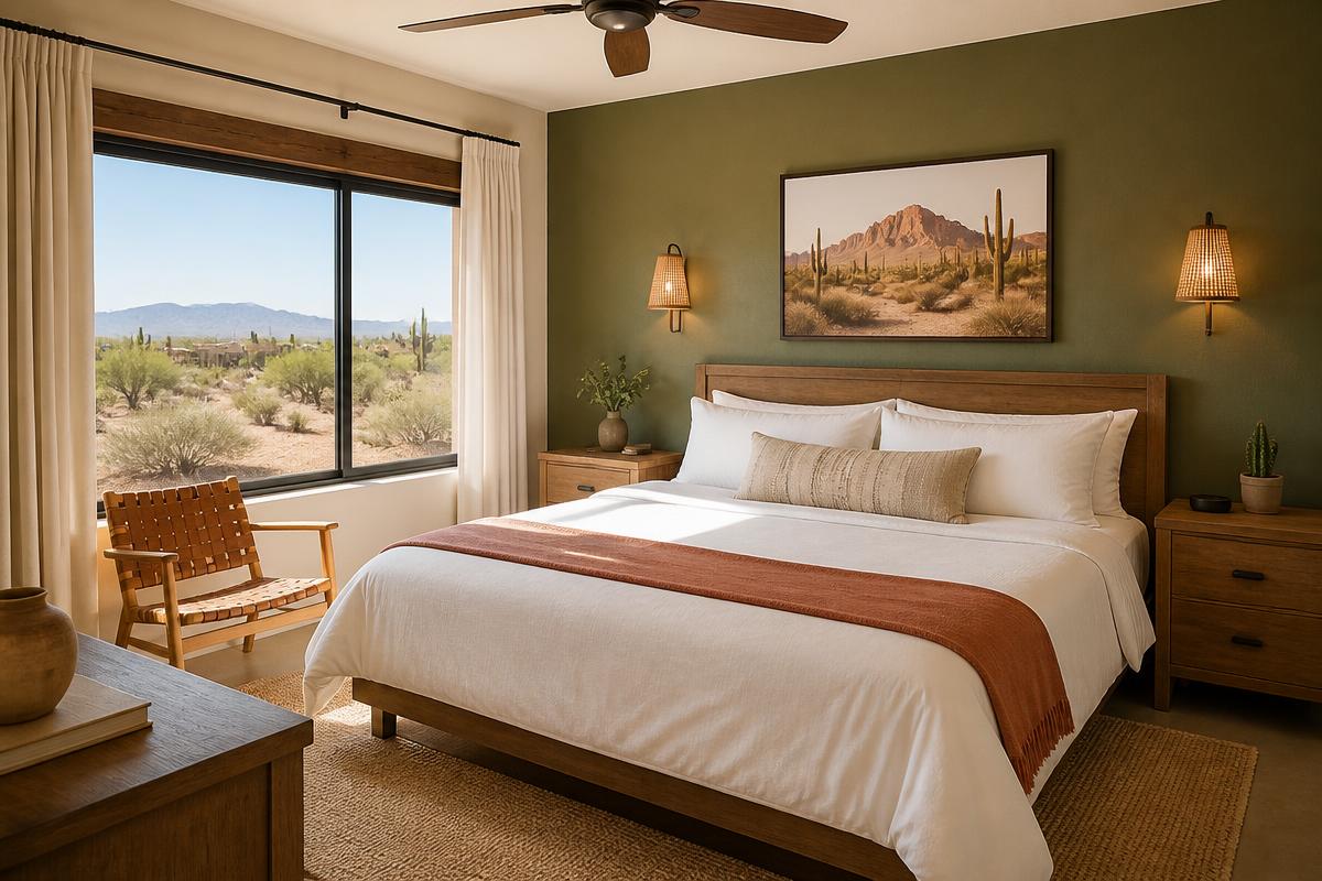Cozy bedroom with sage accent wall